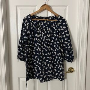 Navy Flowy Blouse with White Dandelion Pattern